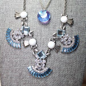 Vintage Blue Crystal Glass Boho Necklce lot Nice